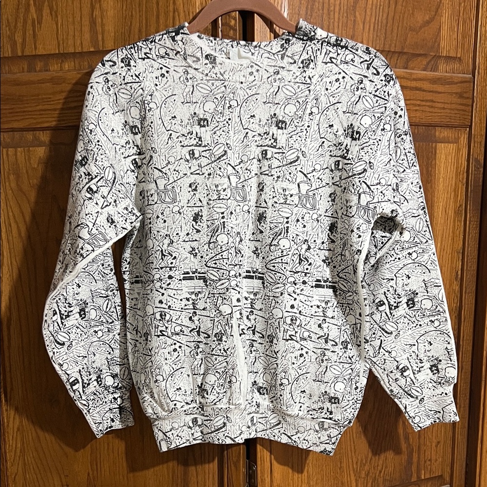 Black and White Graphic Football Sweatshirt